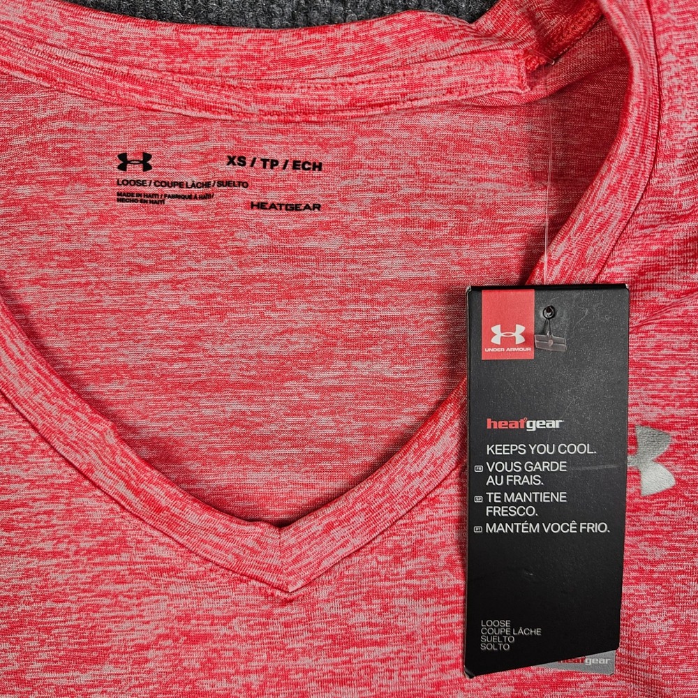 Under Armour HeatGear V-Neck T-Shirt Women's‎ XS Pink Heathered 1258568 NEW - Picture 2 of 8